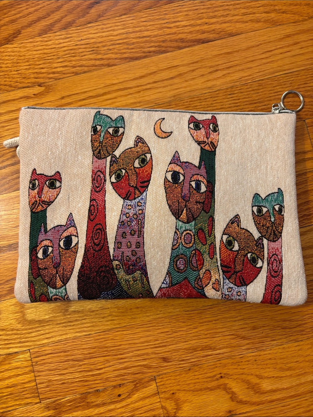 Cat-Print Canvas Zip Pouch Clutch – Multi-Color